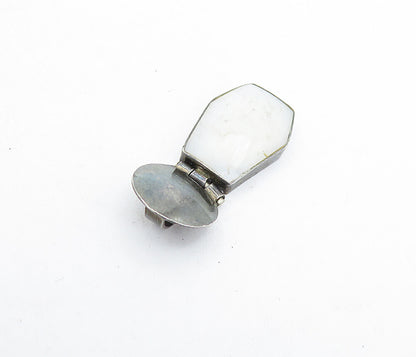 925 Sterling Silver  Vintage Mother Of Pearl Coffin Shape Hinge Pendant PT4731
