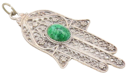 925 Sterling Silver  Vintage Filigree work Turquoise Hamsa Pendant  PT22323