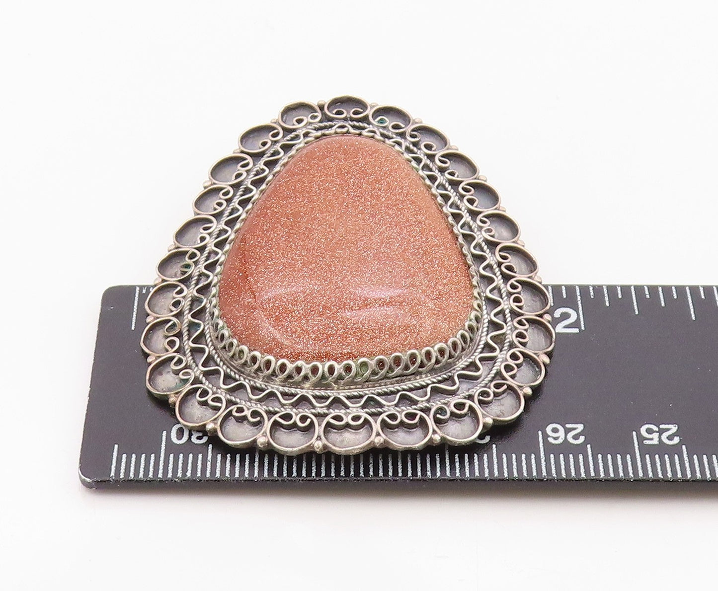925 Sterling Silver Vintage Brooch ISRAEL Classic Goldstone Teardrop Pin BP12580