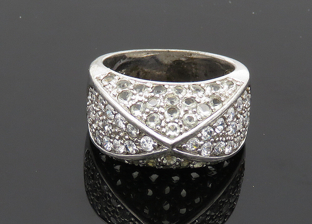 925 Sterling Silver  Vintage Cubic Zirconia Dome Band Ring Sz 7.5  RG20094