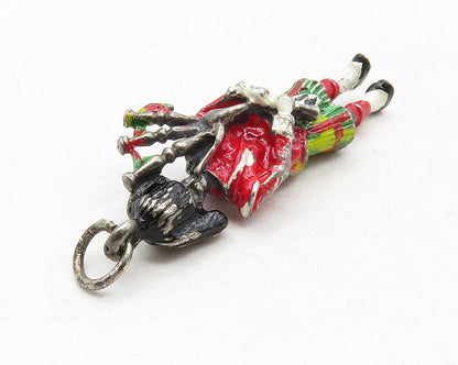 925 Sterling Silver Vintage Enamel Coated Bag Pipe Player Pendant PT9832