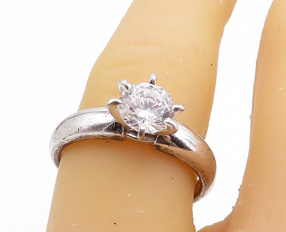 925 Sterling Silver  Prong Set Cubic Zirconia Solitaire Ring Sz 7  RG7646