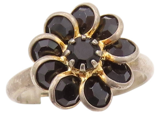 925 Sterling Silver Vintage Ring Designer Cutout Spinel Flower  Sz 7  RG32453