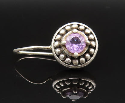 925 Sterling Silver  Vintage Dotted Edge Amethyst Drop Earrings  EG11876