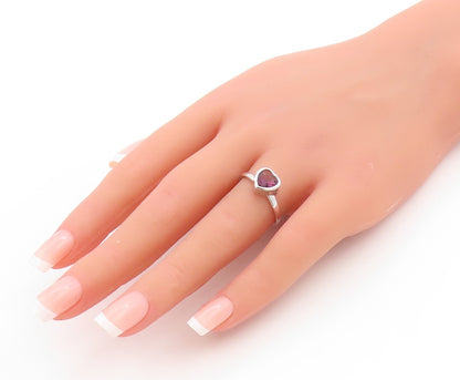 925 Sterling Silver Vintage Ring Amethyst Bezel Set Love Heart  Sz 8  RG33638