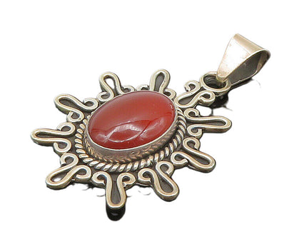 MEXICO 925 Sterling Silver  Vintage Cabochon Cut Carnelian Pendant  PT16833