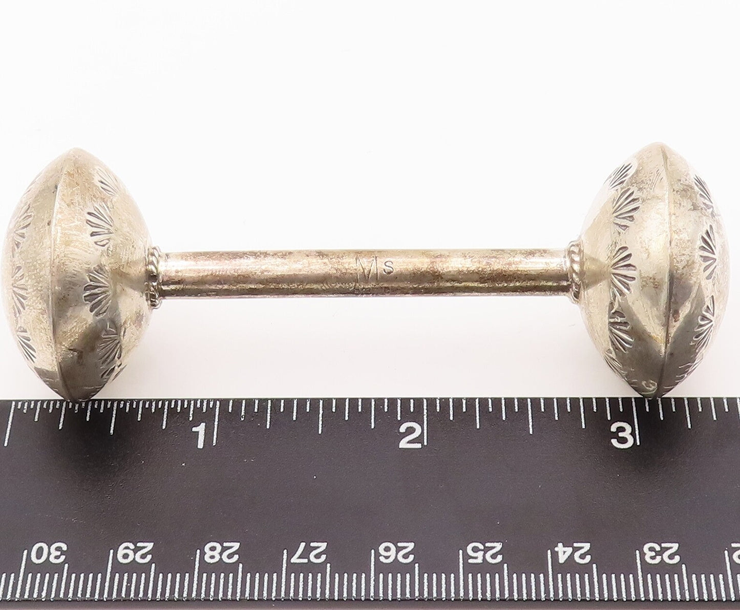 925 Sterling Silver Vintage Toy NAVAJO Solid 3D Carved Rattle (Jingles)  TR3730