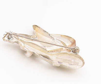 925 Sterling Silver Vintage Brooch Pin Modernist Musical Instrument Hat  BP12467