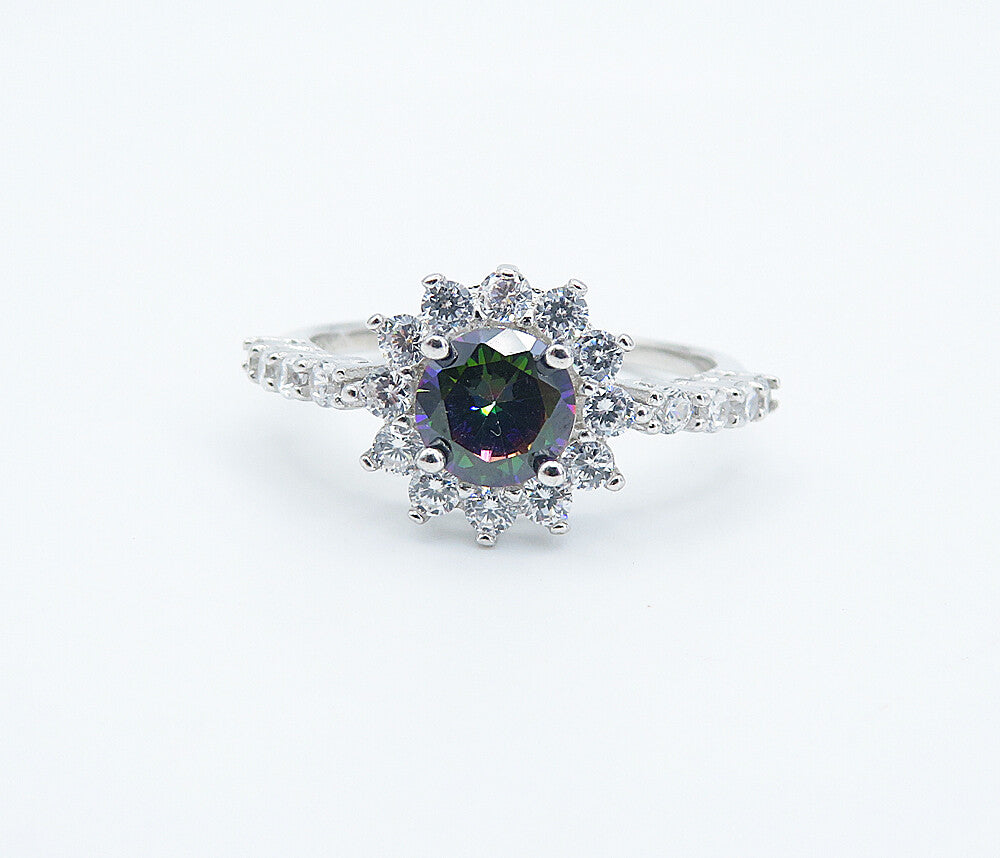 925 Sterling Silver Mystic Topaz Solitaire With Accents Ring Sz 7 RG8588