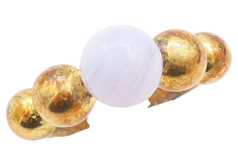 925 Sterling Silver Vintage Ring Gold Plated Bead Carved & Gemstone Sz 7 RG29625