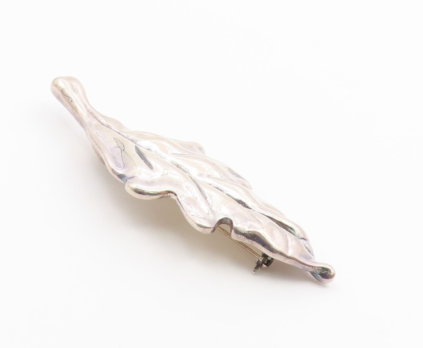925 Sterling Silver  Vintage Shiny Single Floral Leaf Brooch Pin  BP9159