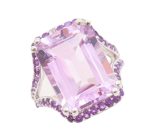 925 Sterling Silver Vintage Ring Rectangle Amethyst Split Neck  Sz 7  RG29168