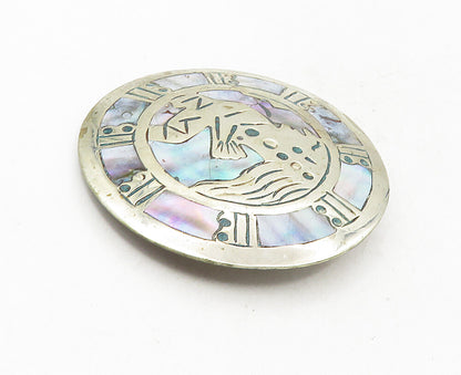 MEXICO 925 Sterling Silver  Vintage Abalone Traditional Brooch Pin  BP3484