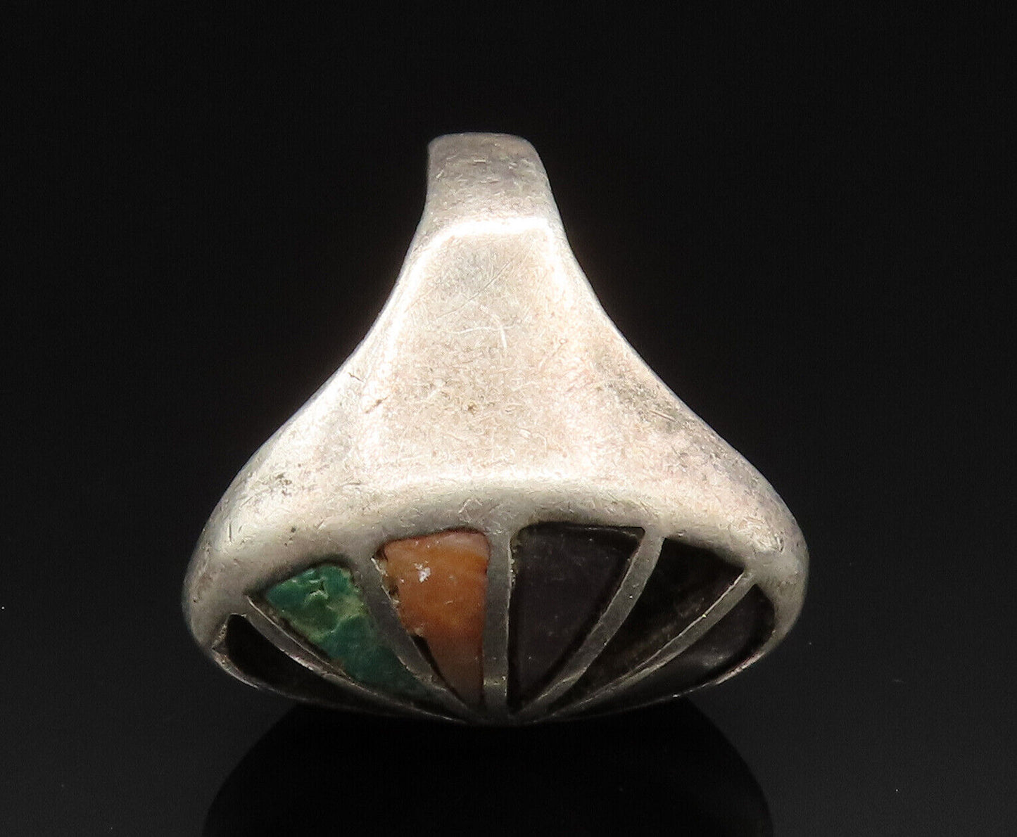 ZUNI NAVAJO 925 Silver  Vintage Turquoise Abalone Signet Ring Sz 10  RG24751