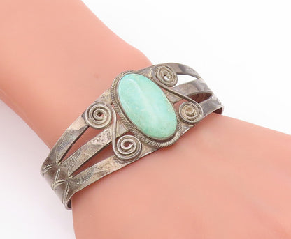 925 Sterling Silver Vintage Bracelet SOUTHWESTERN Green Turquoise Cuff BT11794