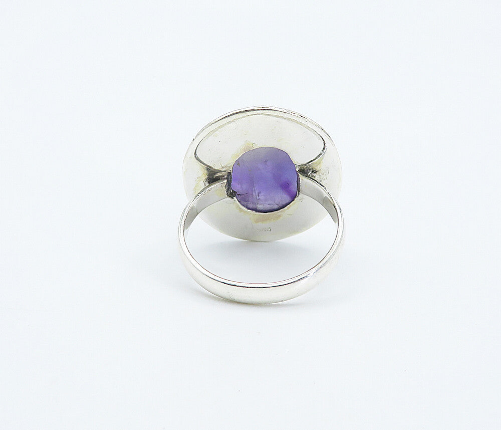 925 Sterling Silver  Cabochon Cut Amethyst Twist Cocktail Ring Sz 9  RG8312