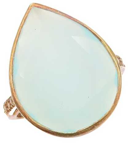 925 Sterling Silver Vintage Ring Gold Plated Drop Shape Gemstone  Sz 8  RG30390