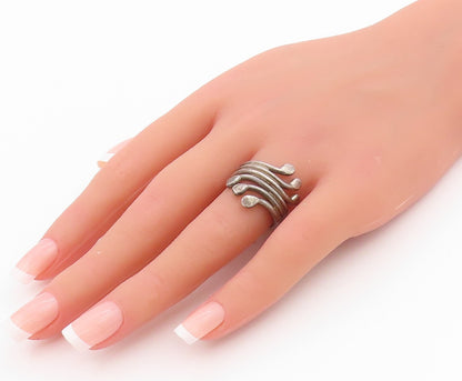 925 Sterling Silver Vintage Ring Dark Tone Wired Swirls  Sz 7.5  RG33205