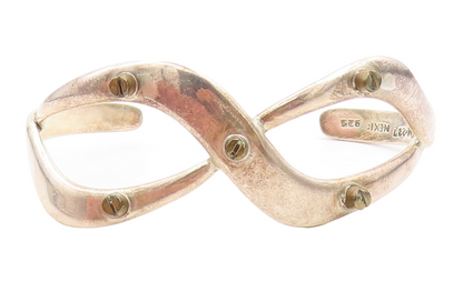 MEXICO 925 Sterling Silver  Vintage 2 Tone Screw Infinity Cuff Bracelet BT2277