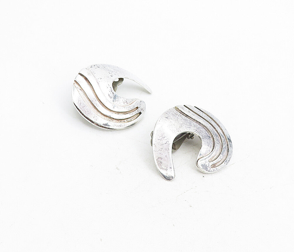 MEXICO 925 Sterling Silver Vintage Cutout Detail Non Pierce Earrings  EG4407
