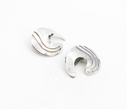 MEXICO 925 Sterling Silver Vintage Cutout Detail Non Pierce Earrings  EG4407