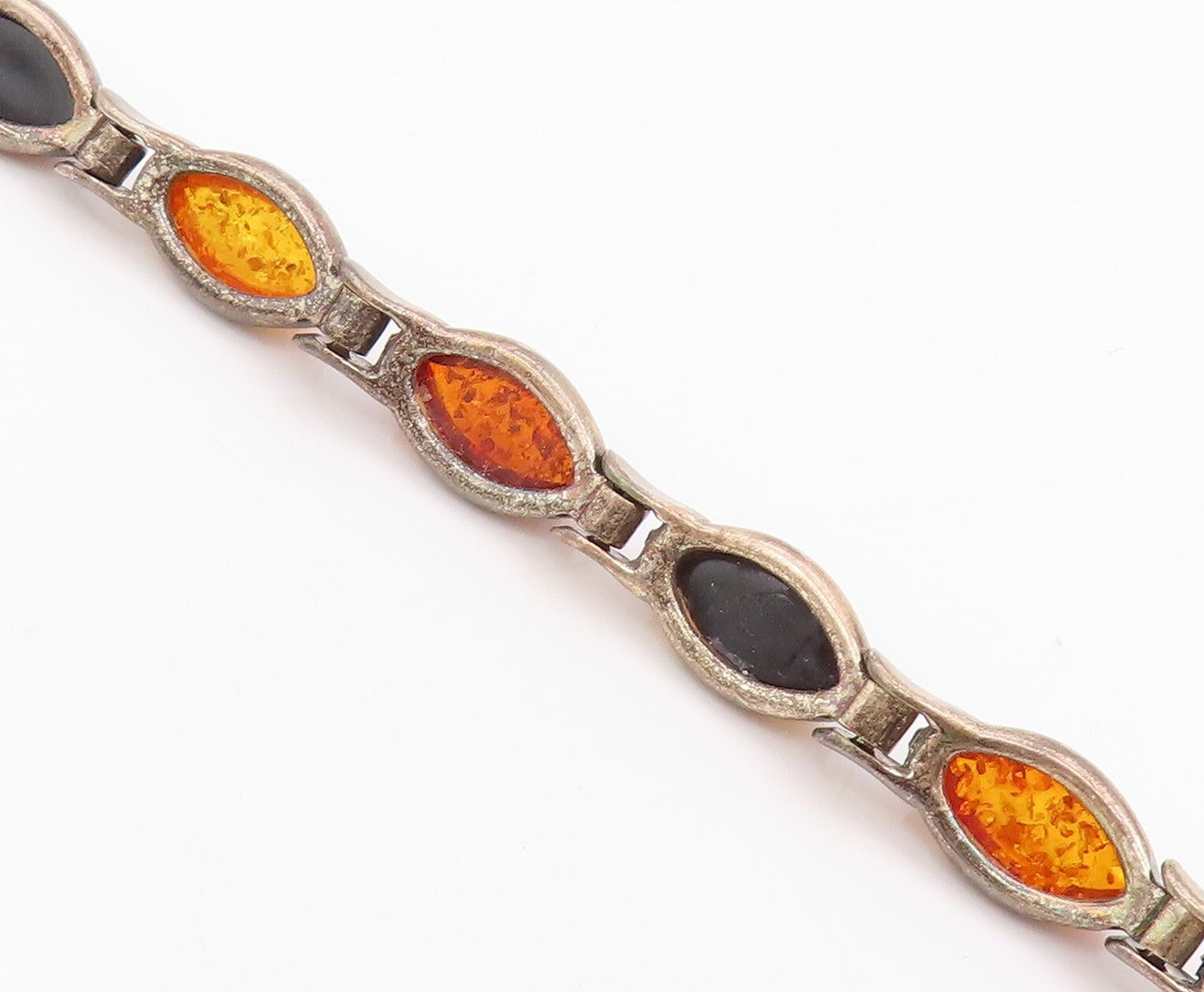 925 Sterling Silver Vintage Bracelet Dark Tone Cabochon Honey Amber  BT11012