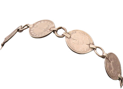 925 Sterling Silver  Vintage Solid Etched Arab Coin Link Bracelet  BT10016