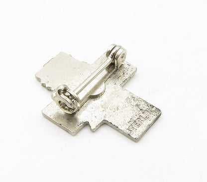 925 Sterling Silver  Vintage Enamel Dove Religious Cross Brooch Pin  BP6476