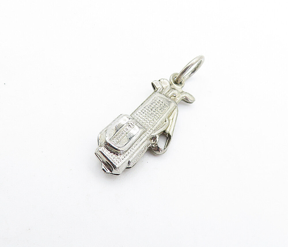 925 Sterling Silver  Vintage Shiny Petite Bag Of Golf Clubs Pendant  PT4954