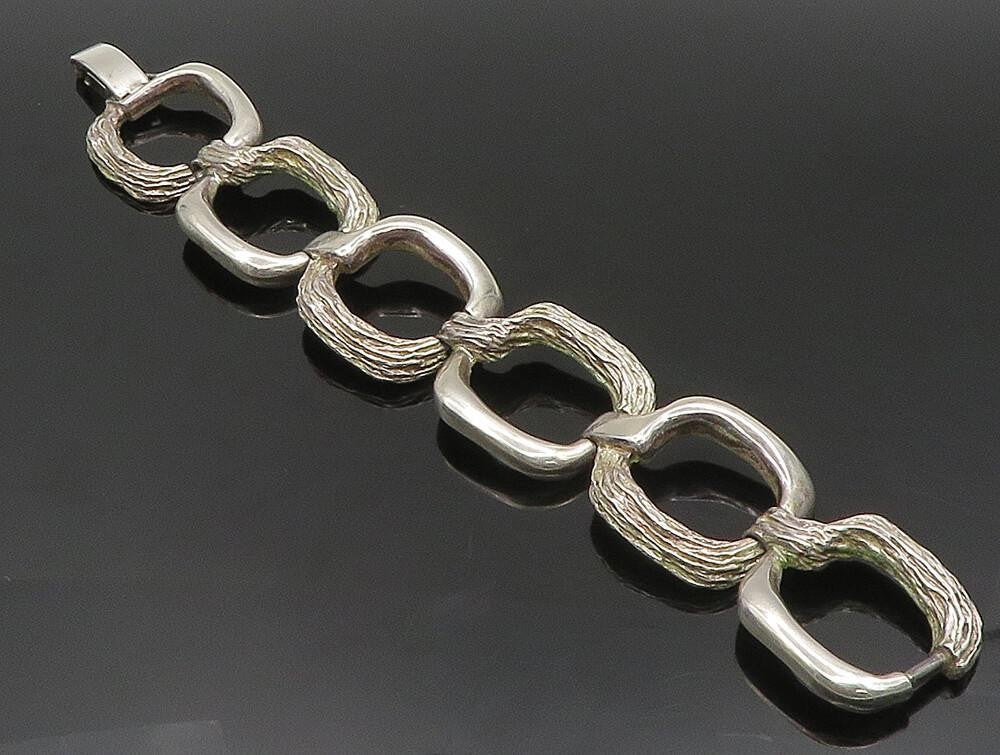 EUROPEAN 925 Silver  Vintage Open Circle Branch Textured Link Bracelet  BT9453