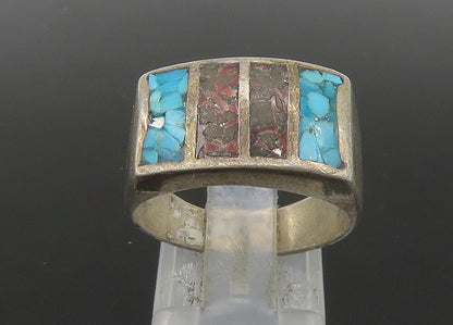 SOUTHWESTERN 925 Silver Vintage Turquoise & Jasper Band Ring Sz 8 RG22966