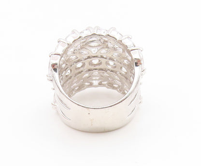 925 Sterling Silver Vintage Ring CZ Elegant Multi Row Wide Band  Sz 6.5  RG35117