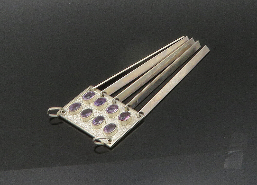 925 Sterling Silver  Vintage Faceted Amethyst 8 Stone Dangling Pendant PT17706