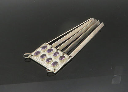 925 Sterling Silver  Vintage Faceted Amethyst 8 Stone Dangling Pendant PT17706