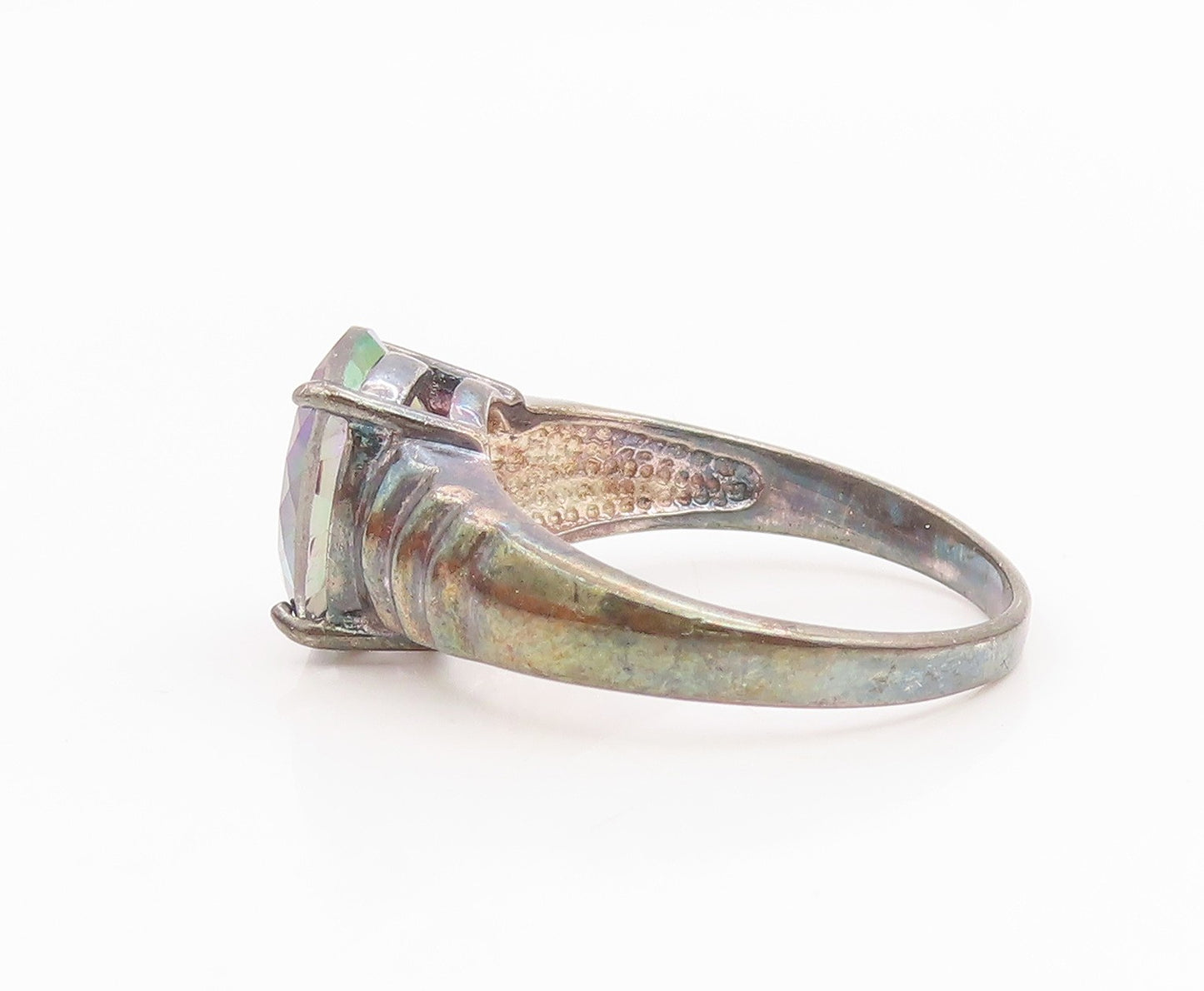 925 Sterling Silver Vintage Ring Mystic Topaz Statement Band  Sz 10  RG35444