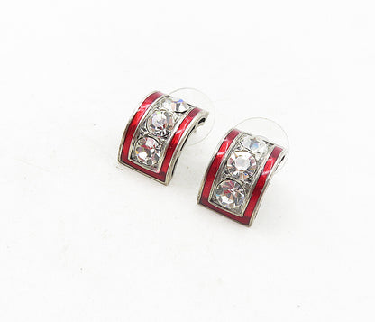 MMA 925 Silver  Vintage Cubic Zirconia & Enamel Curved Drop Earrings  EG4817