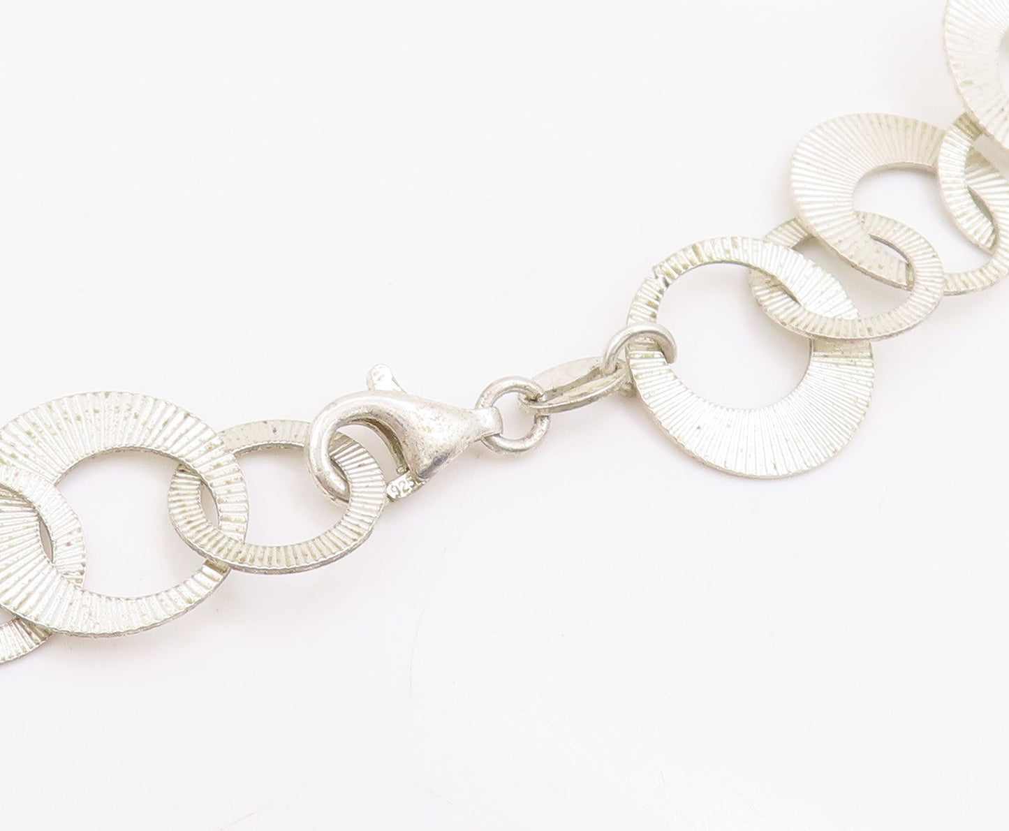 925 Sterling Silver Vintage Necklace Chunky Etched Geometric Circle Link  NE4744