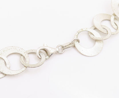 925 Sterling Silver Vintage Necklace Chunky Etched Geometric Circle Link  NE4744