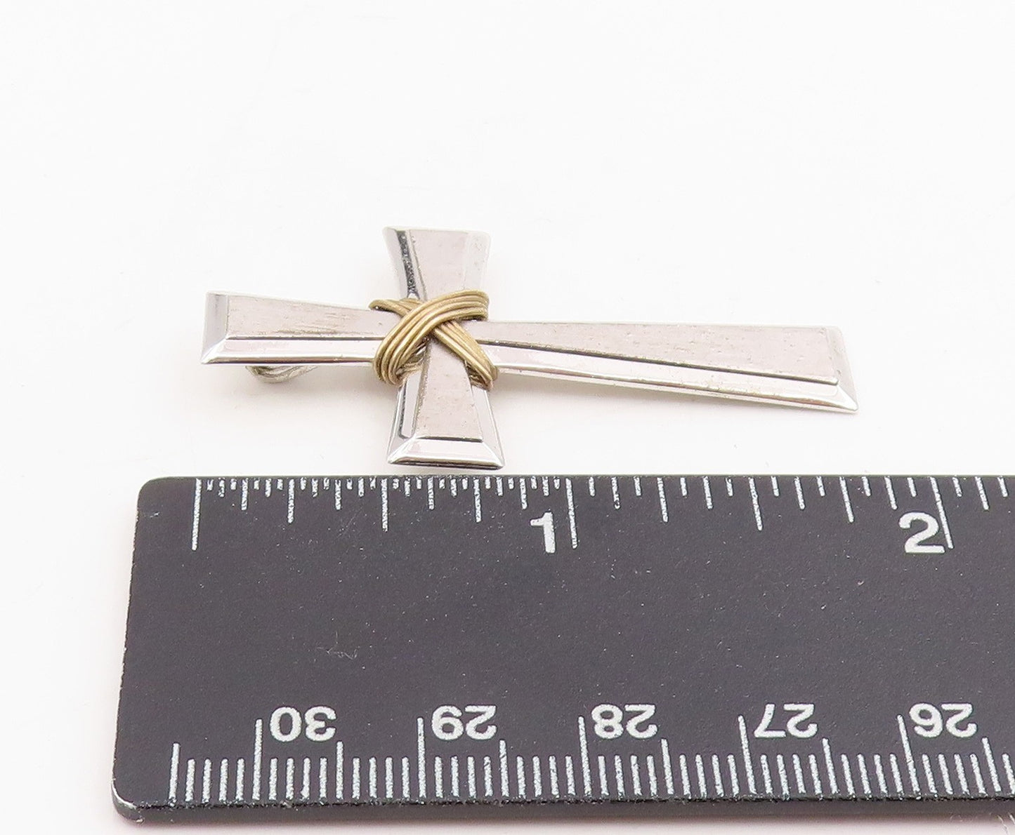 925 Sterling Silver Vintage Pendant Modernist Wire Wrap Religious Cross  PT25718