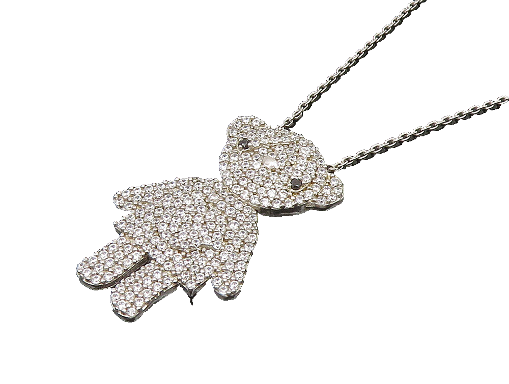 925 Sterling Silver  Vintage Dainty Lady Topaz Bear Necklace  NE3832