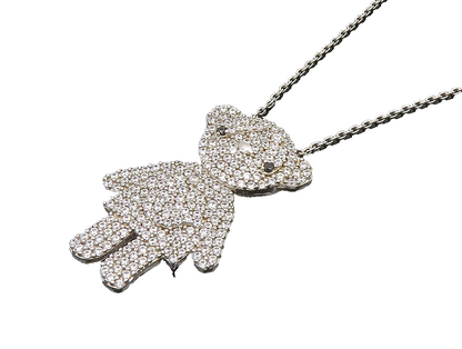 925 Sterling Silver  Vintage Dainty Lady Topaz Bear Necklace  NE3832