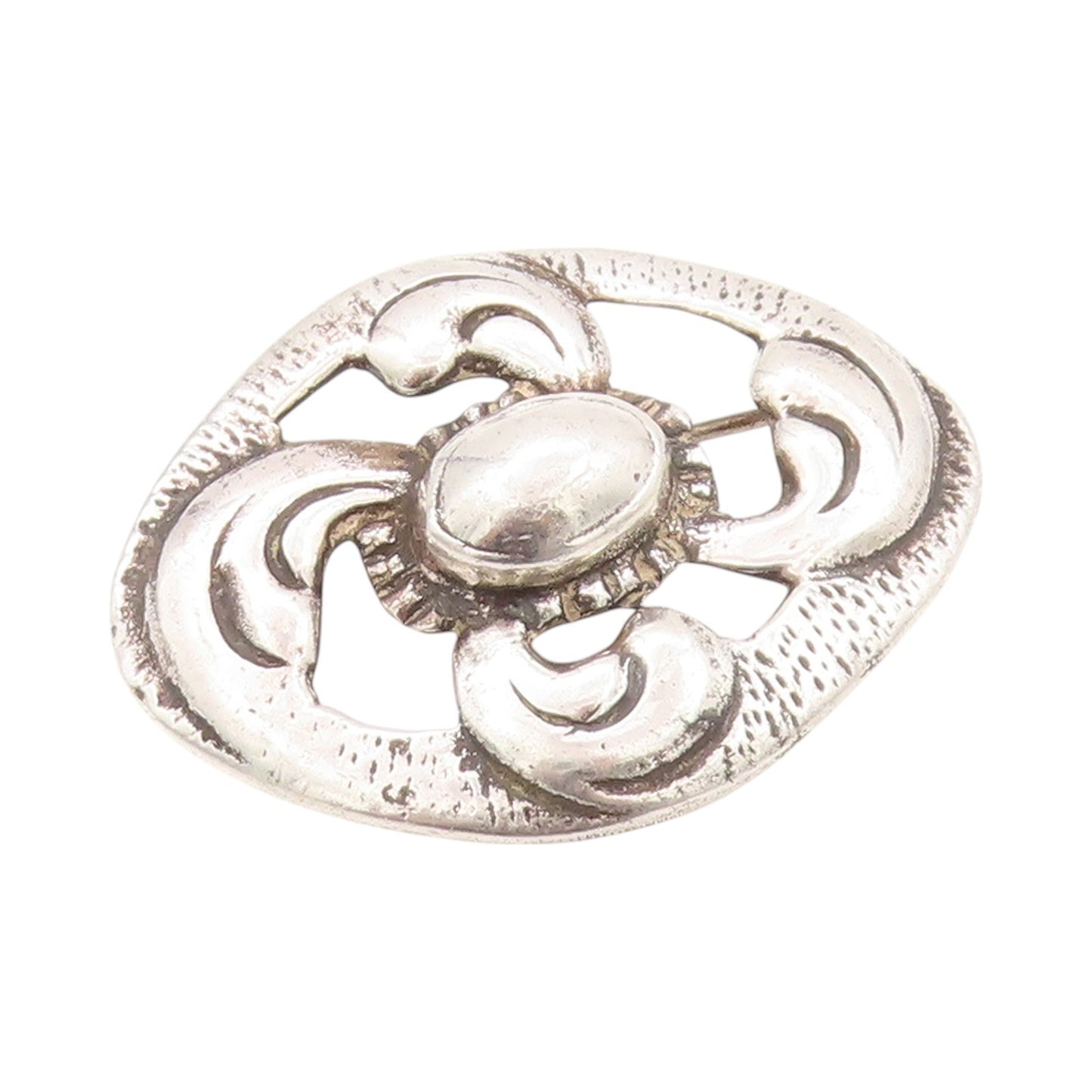 925 Sterling Silver Vintage Brooch Antique Brutalist Cutout Flower  BP11587