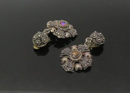 JERUSALEM 925 Silver  Vintage Antique Topaz Cross Non Pierce Earrings  EG10948