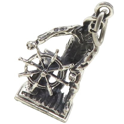 BEAU 925 Sterling Silver  Vintage Petite Man & Ship Wheel Pendant  PT7784