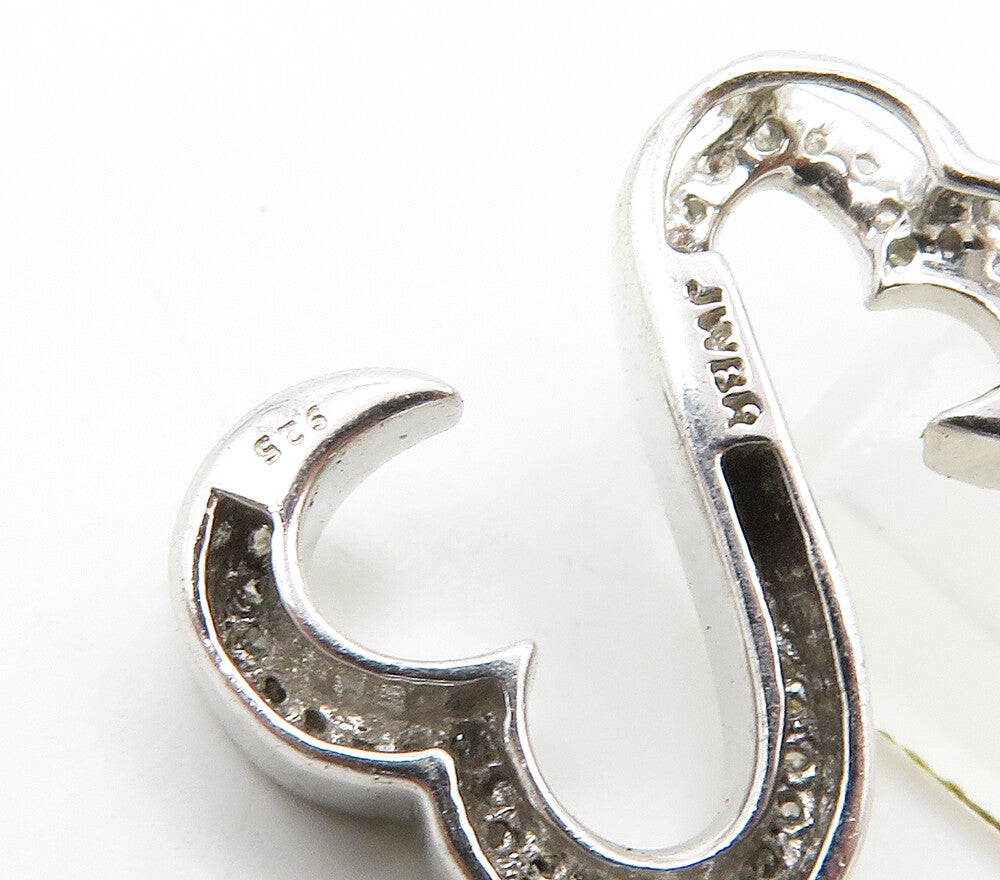 925 Sterling Silver  Shiny Genuine Diamonds Infinity Heart Pendant  PT12554