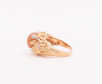 925 Sterling Silver Vintage Ring Gold Plated Floral Cream Gemstone Sz 9  RG28033