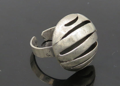 925 Sterling Silver  Vintage Cutout Stripes Dome Band Ring Sz 8  RG21181