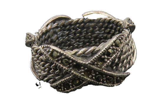 925 Sterling Silver  Vintage Marcasite Rope Twist Band Ring Sz 7  RG11579
