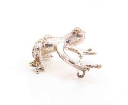 925 Sterling Silver Vintage Brooch Pin Solid Cutout Large Dotted Frog  BP11339