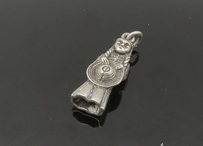 925 Sterling Silver  Vintage Petite Woman Holding Hat Pendant  PT18043